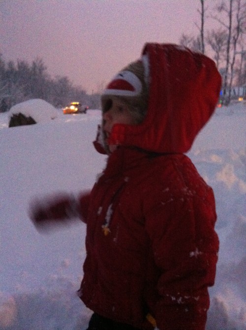 Noah loved watching all the vehicles go by, especially the trucks with plows on the front. 