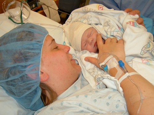 Seeing my baby boy for the first time and commenting on his chubby cheeks. 